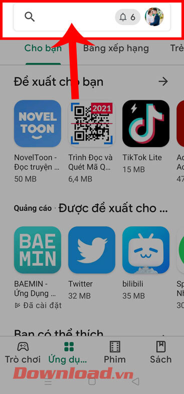 <p><strong>Bước 2: </strong>Trong trang chủ của cửa hàng ứng dụng, chạm vào<strong> ô tìm kiếm</strong>