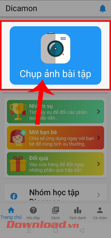 <p><strong>Bước 1:</strong> Tại giao diện chính của ứng dụng Dicamon, nhấn vào mục <strong>Chụp ảnh