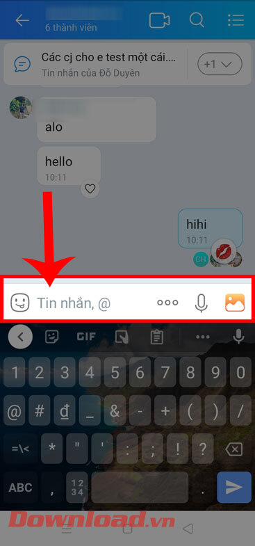 <p><strong>Bước 2:</strong> Trong giao diện chính của cuộc hội thoại, nhấn vào ô <strong>nhập tin nhắn</strong>.