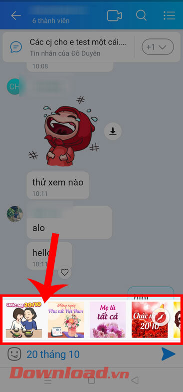 <p><strong>Bước 3:</strong> Ở phía dưới màn hình sẽ hiển thị nhiều sticker chúc mừng ngày Phụ nữ Việt