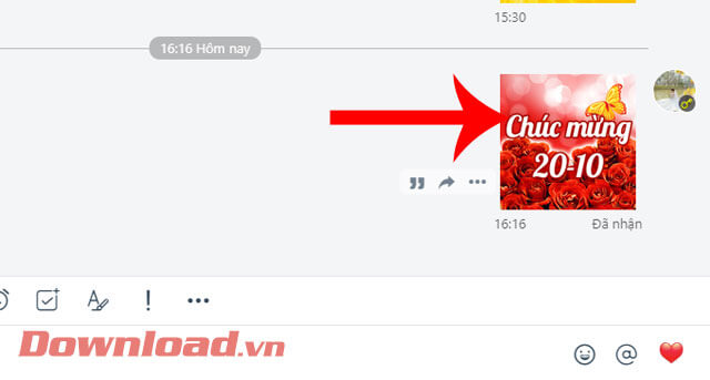 <p><strong>Bước 5:</strong> Sau khi đã gửi thiệp 20/10 thành công, nhấp chuột vào sticker đã gửi đi.</p>