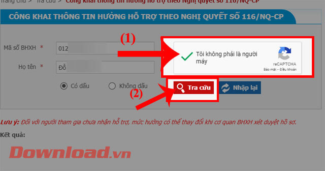 Nhấn vào nút Tra cứu