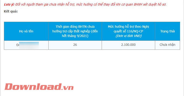 Thông tin hỗ trợ được tra cứu thành công