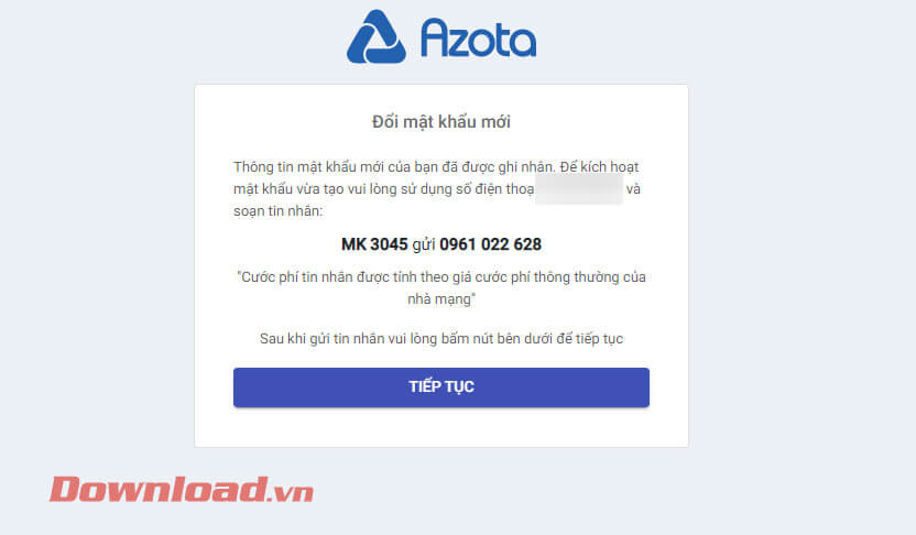 Soạn tin nhắn kích hoạt mật khẩu mới