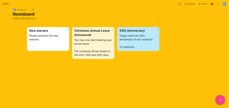 Thiết kế bảng tin trên Padlet