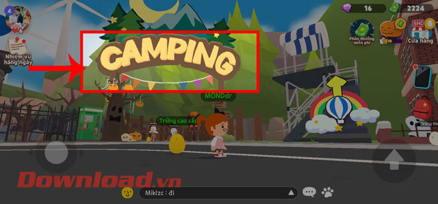 Đi đến khu cắm trại trong game