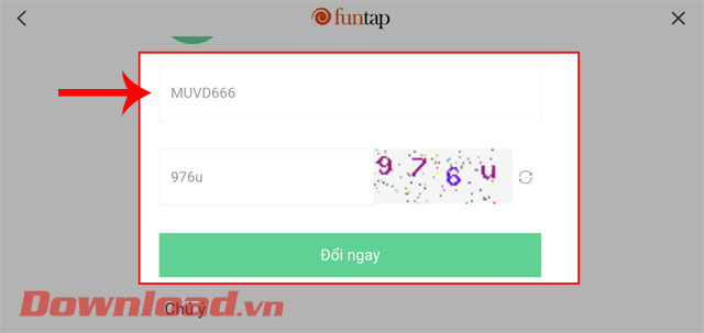 Nhập mã giftcode và mã xác nhận