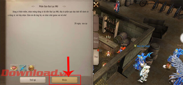 Chạm vào nút Nhận