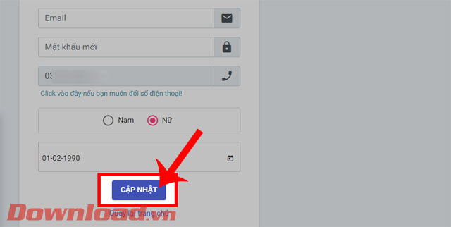 Click chuột vào nút Cập nhật