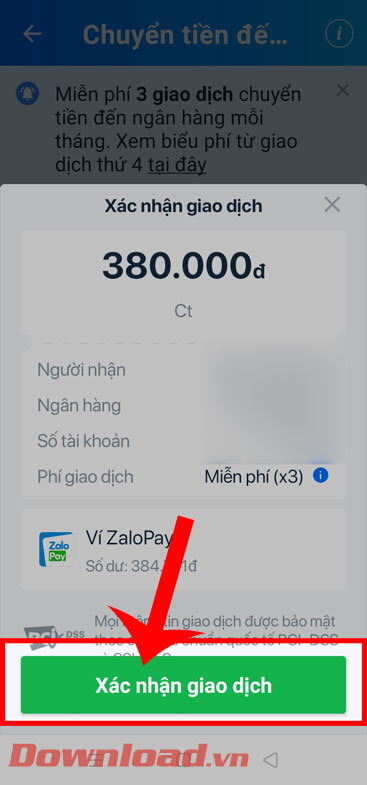 <p><strong>Bước 5: </strong>Tiếp theo, tại phía dưới màn hình hãy ấn vào nút <strong>Xác nhận giao dịch.</strong></p>