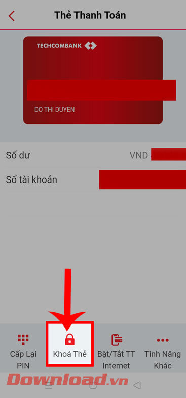 <p><strong>Bước 3: </strong>Trong phần thông tin về thẻ ngân hàng của bạn, nhấn vào mục <strong>Khóa