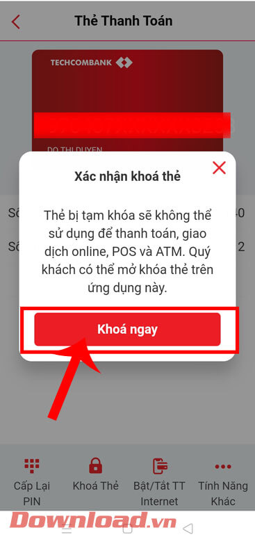 <p><strong>Bước 4: </strong>Khi này trên màn hình sẽ hiển thị khung cửa sổ <em>Xác nhận khóa thẻ</em>,