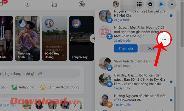 <p><strong>Bước 3: </strong>Ở mục <em>Thông báo</em> của Facebook, nhấp chuột vào <strong>biểu tượng