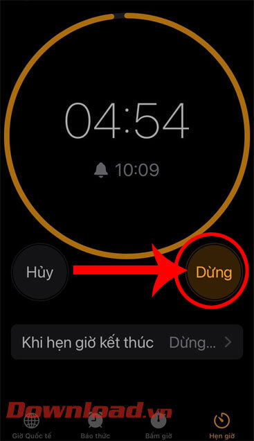 Chạm vào nút Dừng