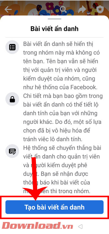 <p><strong>Bước 2: </strong>Lúc này, hãy nhấn vào nút <strong>Tạo bài viết ẩn danh</strong>, ở phía