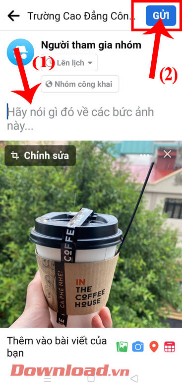 <p><strong>Bước 3: Tạo bài viết </strong>bằng status, hình ảnh, video. Sau đó, ấn vào nút <strong>Gửi</strong>