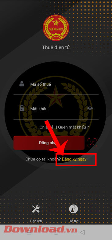 <p><strong>Bước 1: </strong>Tại giao diện đăng nhập Thuế điện tử của ứng dụng, nhấn vào nút<strong>