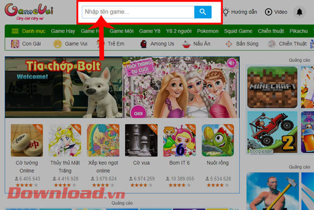Nhấn vào ô tìm kiếm