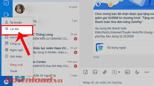 <p><strong>Bước 3:</strong> Tiếp theo, hãy nhấp chuột vào mục <strong>Cài đặt.</strong></p>