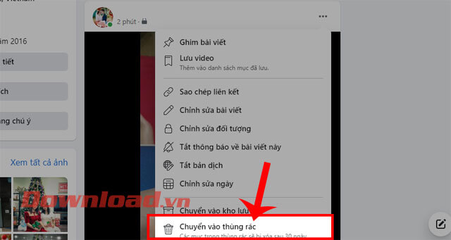 <p><strong>Bước 4:</strong> Khi này, hãy nhấn vào mục <strong>Chuyển vào thùng rác.</strong></p>