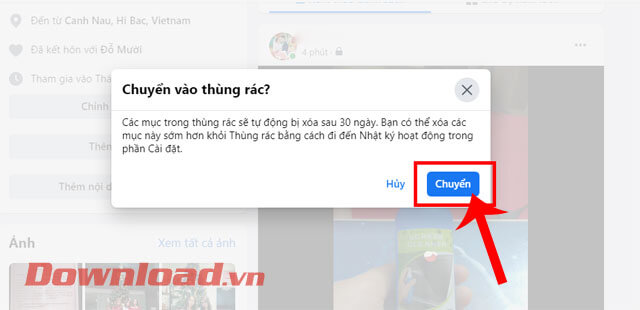 <p><strong>Bước 5:</strong> Trên màn hình lúc này sẽ xuất hiện khung cửa sổ thông báo “<em>Chuyển vào