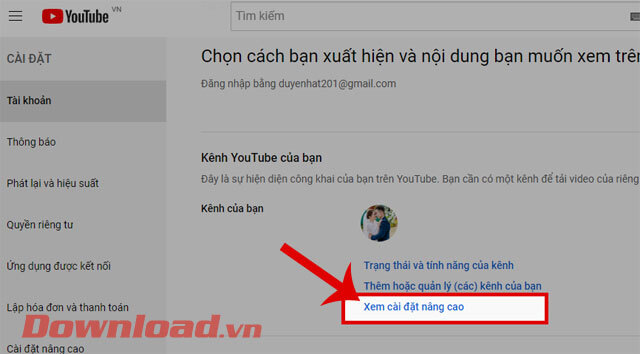 Nhấp chuột vào mục Xem cài đặt nâng cao