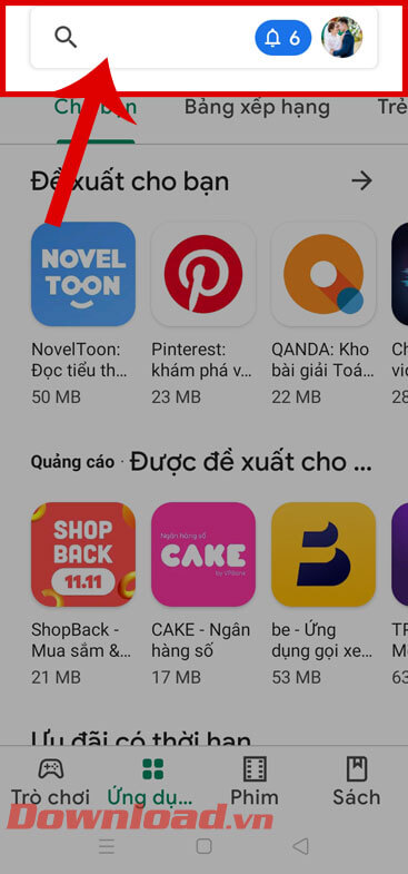 <p><strong>Bước 2:</strong> Trong trang chủ của cửa hàng ứng dụng, ấn vào ô<strong> tìm kiếm</strong>