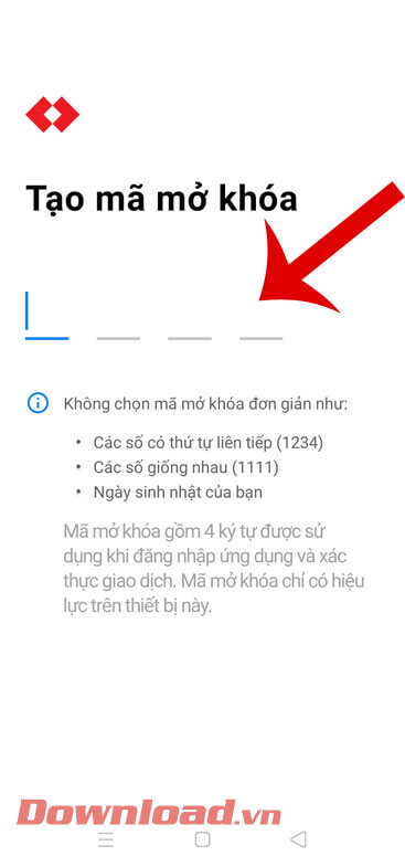 <p><strong>Bước 5: </strong>Khi này tại mục <em>Tạo mã mở khóa</em>, hãy <strong>đặt mật mã mở khóa</strong>