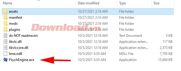 <p>2. Truy cập file game vừa giải nén, click đúp vào <strong>PsychEngine.exe</strong> để khởi động game.</p>