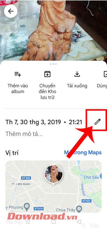 <p><strong>Bước 3: </strong>Khi này trong khung cửa sổ thông tin về hình ảnh, ấn vào <strong>biểu tượng