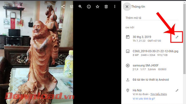 <p><strong>Bước 3: </strong>Tại khung cửa sổ <em>Thông tin </em>của hình ảnh, nhấp chuột vào <strong>biểu