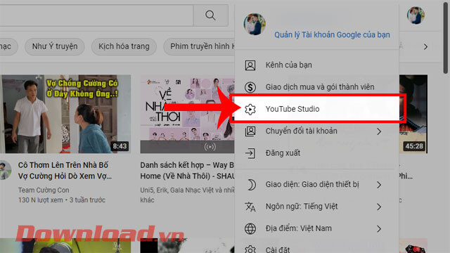 <p><strong>Bước 2: </strong>Trong khung cửa sổ tài khoản Youtube của mình, nhấp chuột vào mục<strong>