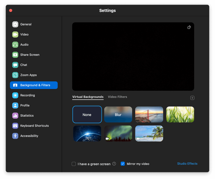Background and Filters trên Zoom