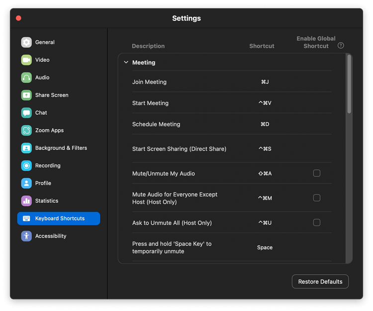 Phím tắt trên Zoom