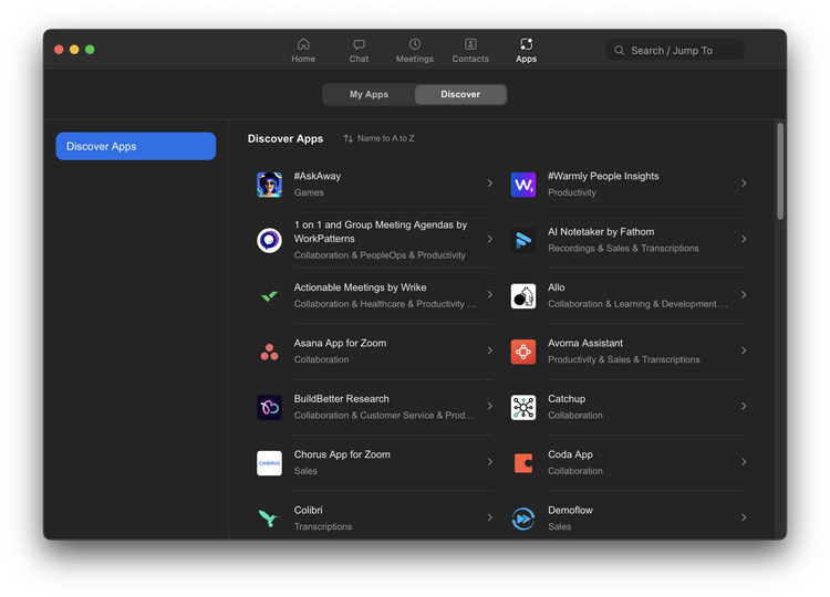 Khám phá app trên Zoom