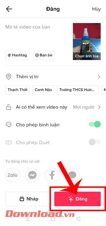 <p><strong>Bước 5: </strong>Tiếp theo, <strong>viết caption </strong>cho video, sau đó ấn vào nút<strong>