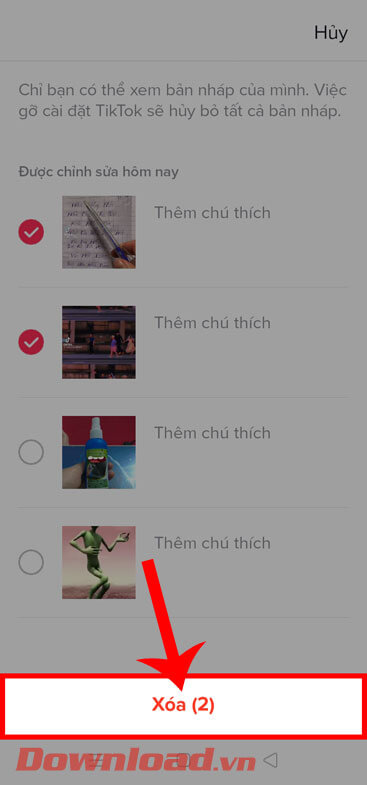 <p><strong>Bước 3:</strong> Tiếp theo, chạm vào nút <strong>Xóa</strong> ở phía bên dưới màn hình.</p>