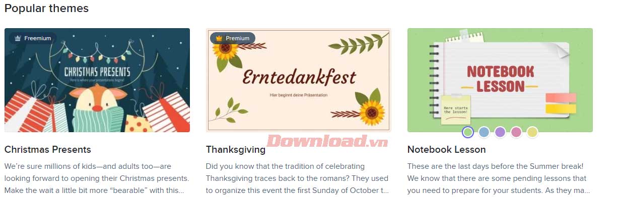 Themes phổ biến trên Slidesgo