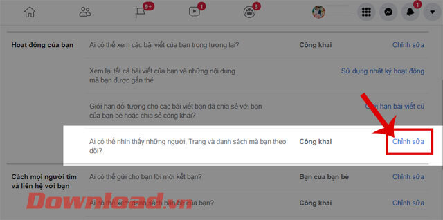 <p><strong>Bước 5: </strong>Lúc này tại mục <em>Hoạt động của bạn</em>, hãy click chuột vào nút <strong>Chỉnh