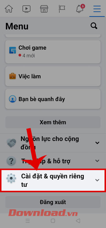 <p><strong>Bước 2:</strong> Tại mục <em>Menu </em>của ứng dụng, vuốt màn hình xuống phía dưới, rồi chạm