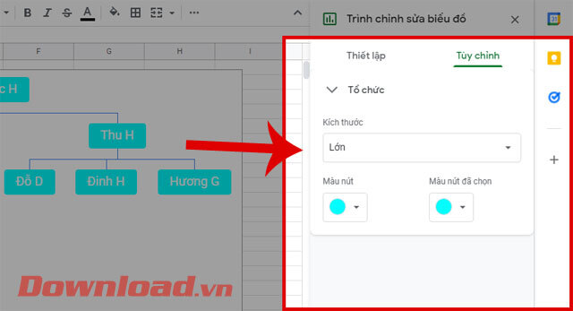 Thay đổi kích thước và màu sắc các nút trong biểu đồ