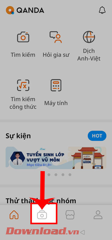 <p><strong>Bước 3: </strong>Tại giao diện chính của ứng dụng, để giải bài tập toán bằng camera, thì