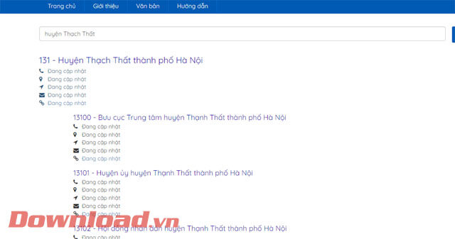 Tra cứu mã bưu chính thành công