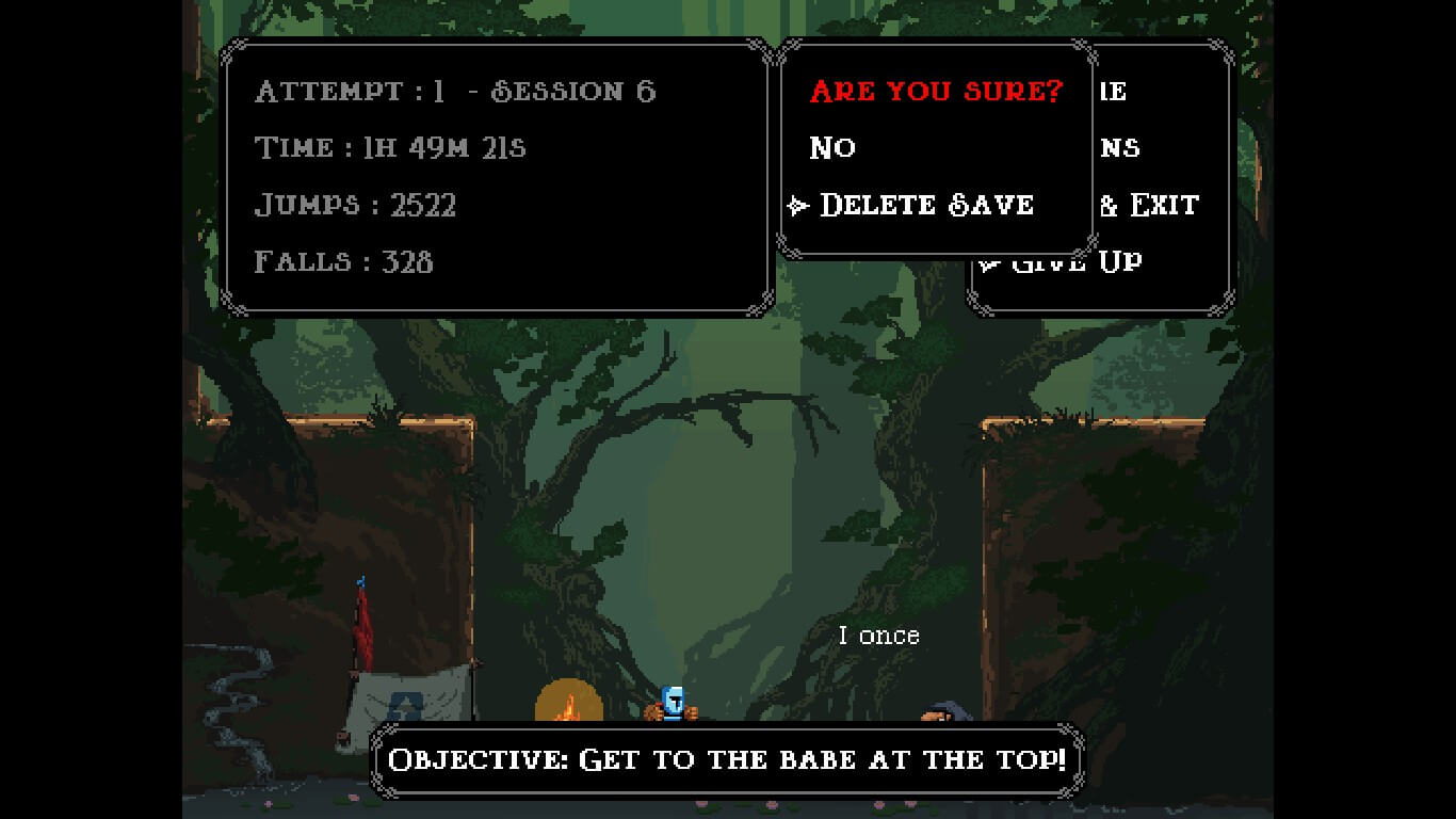 Lựa chọn xóa bản lưu trong game Jump King