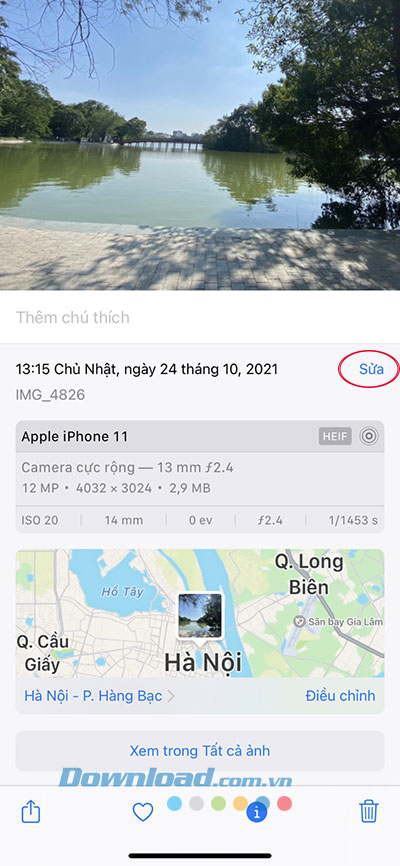 Sửa thông tin ngày chụp