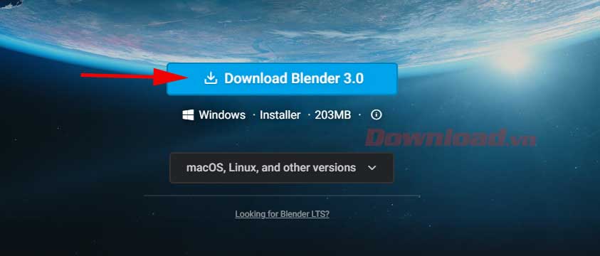 <p>2. Bạn được đưa tới trang tải Blender mới nhất. Nhấn nút <strong>Download Blender 3.0</strong></p>