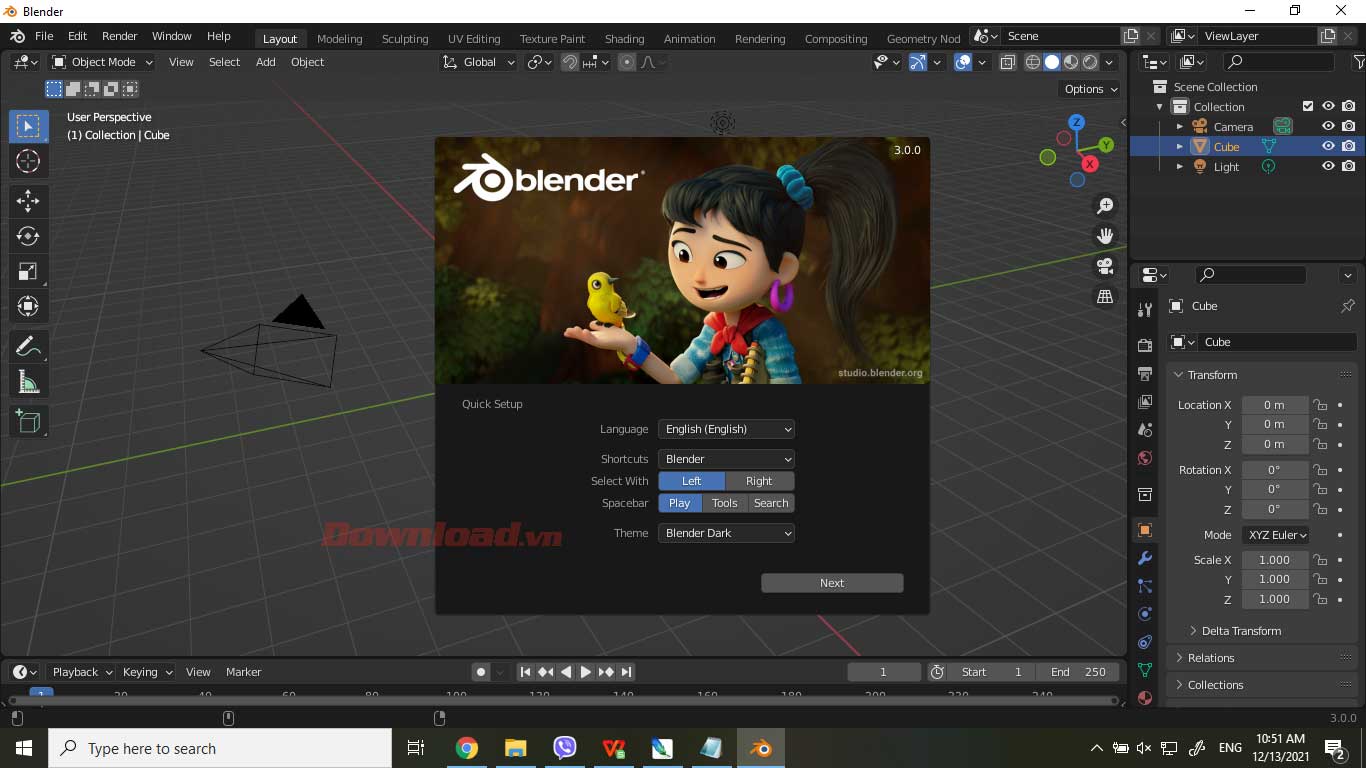 <p>10. Click vào icon Blender trên màn hình và bắt đầu sử dụng phần mềm thiết kế đồ họa 2D, 3D ngay
