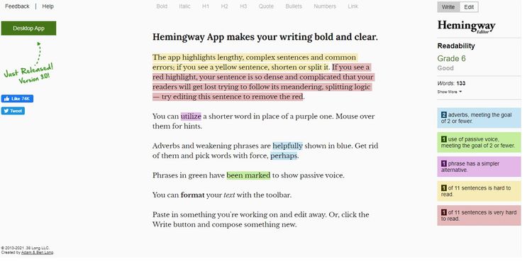 Hemingway Editor hỗ trợ chỉnh sửa văn bản và ngữ pháp Tiếng Anh