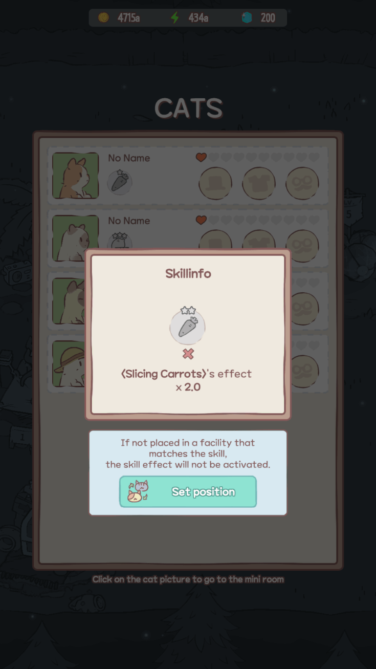 Thông tin về kỹ năng của mèo trong game Cats and Soup
