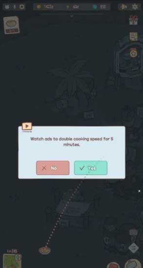 Tăng tốc độ nấu súp khi xem quảng cáo trong Cats and Soup